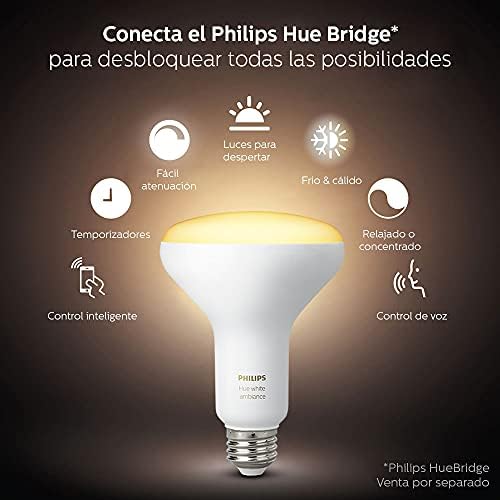 Philips Hue White Ambiance 2-Pack BR30 LED Smart Bulbs, съвместим с Bluetooth и Zigbee (Hue Хъб по избор),