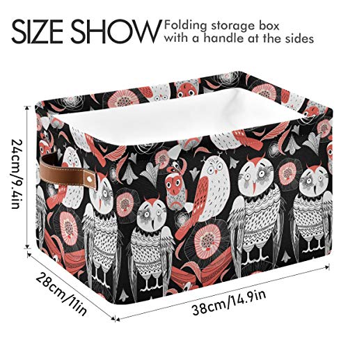 Правоъгълна кошница за съхранение на Graphic Смешни Owl Basket with Handles - склад в Детската, Кошница За дрехи, Чанта за Книги, Кошници с Подаръци
