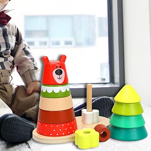 NC NC Rainbow Stacking Toys Motor Skill Nesting Bear Shape Cartoon Baby Wood Stacker Tower for Teaching Aid Children Age 2 3 4 Toddler Kids