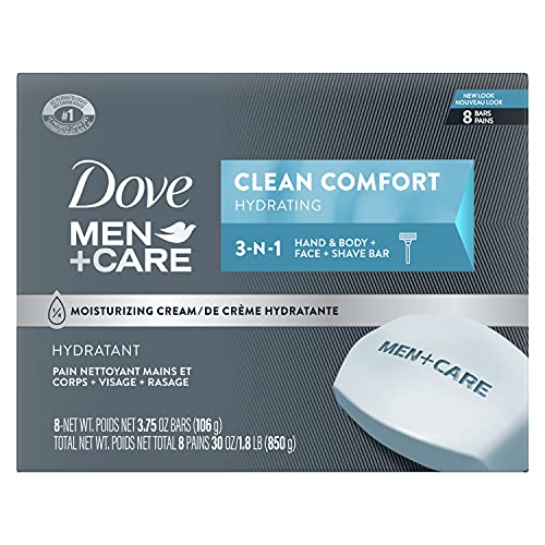 Dove Men+Care Body and Face Bar За почистване и овлажняване на кожата Почистващо средство за лице и тяло По-хидратиращ от барово сапун 3,75 унция 8 бара