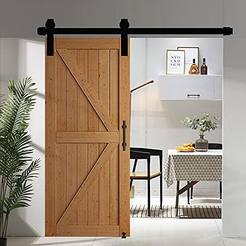 Cashlay Barn Door Hardware Kit: 6.6 FT Heavy Duty Q235 Carbon Steel Barn Door Hardware Kit for Single Door, Farmhouse Style/Save Space/Easy Installation for Doors up to 40 Wide, J Shape