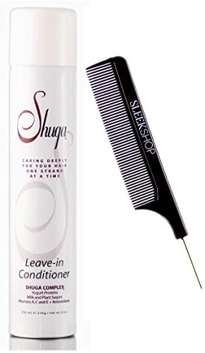 Shuga Aerosol Leave-In Conditioner, Единственият не силикон аерозолен спрей за коса Conditioner (w/Steel Pin Tail Comb) Sugar Hairspray (8 унция / 235 мл (ОПАКОВКА ОТ 2 БРОЯ))