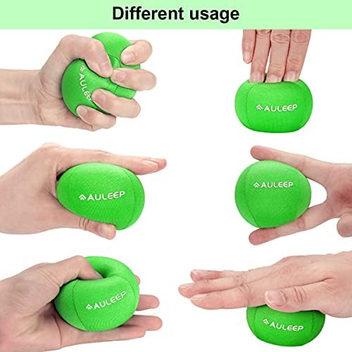 AULEEP Стрес Топки,2-Pack Grip Strength Trainer Hand Therapy Exercise Balls for adults and Kids, Stress Relief Finger Resistance Exercise Squeezer Fidget(жълто, зелено)
