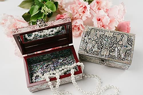 Февруари Mountain Mother of Pearl Wooden Спомен Box - Abalone shell Jewelry box for mom, daughter, сестра,