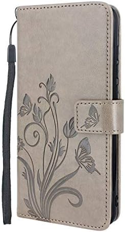 Lacass Floral Butterfly ПУ Leather Flip Портфейла Case Cover Kickstand with Card Slots and Wrist Strap for