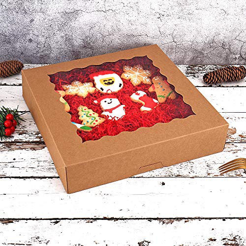 Tcoivs 20-Pack Pie Boxes 12 x 12 x 2.5, Хлебни кутии с прозорец, Голяма Кутия за бисквити, Автоматично Изскачащи Кутии за торти, Кифли, понички и сладкиши (кафяв)