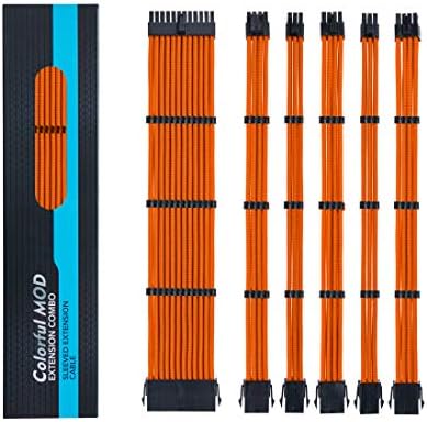Soft Hard PSU Extension Cable Kit, Power Supply Sleeved Кабел:18AWG, 24Pin ATX/4+4Pin EPS/6+2Pin PCI-E/6Pin PCI-E Connectors Customization Mod Ракита дължина от 30 см с пити(оранжев)