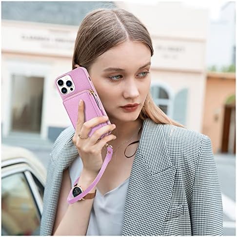 ZVE iPhone 13 Pro Max Crossbody Портфейла Case with Card Holder, RFID Zipper Phone Case with Wrist Strap Cover Подарък за Жени е Съвместим с iPhone 13 Pro Max, 6,7 инча, 2021-Taro Purple