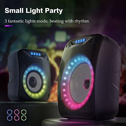 Shinco Портативен Безжичен Говорител с микрофон, Компактен Размер и силен обем, Силен бас, Цветни Светлини, Вградена Дръжка, Bluetooth Високоговорител за малки партита, на