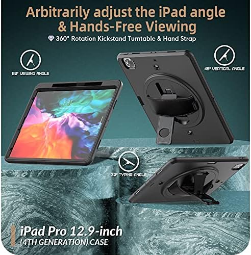 GUOQING Tablet PC Case Чанта Ръкав Калъф за iPad Pro 12.9 2018/2020,Три в едно Тежкотоварни устойчив на удари Здрав,с Въртяща се Поставка,Презрамка PC+Мултифункционален Силиконов Защит?