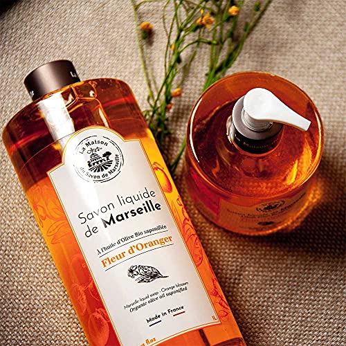 Savon De Marseille - Френската течен сапун с органично маслиново масло - Orange Blossom Hand Wash Бутилка 33 течни унции и захранващи 11 течни унции