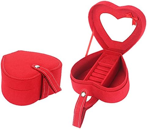 Случай грим кутии за съхранение кадифе кутии за бижута, бижута направо сърцето преносим с огледало (червен)