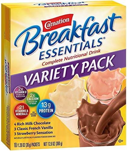 Carnation Breakfast Essentials Variety Flavor 36 Грам Individual Packet Powder, 5000095004 - Box of 10