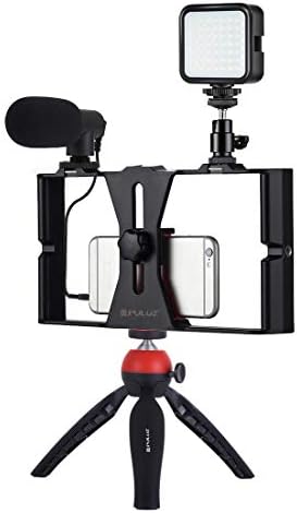 PULUZ Smartphone Video Microphone Kit with LED Light, Microphone, and Tripod Mount Комплекти with Cold Shoe Tripod Head, for YouTube or Vlogging Equipment(Red)