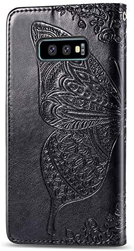 LEMAXELERS Samsung Galaxy S10e Калъф Diamond Bling Butterfly Релефно Портфейл Флип Изкуствена Кожа с Магнитно Слотове За Карти с Поставка Калъф за Samsung Galaxy S10e Diamond Butterfly Черно SD