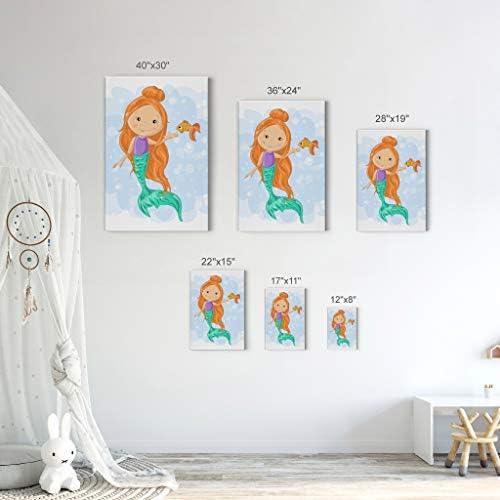 Smile Art Design Сладък Фея Mermaid and Decor 2 Panel Платно Print Set Kids Room Decor Wall Art Baby Room Decor Nursery Decor Ready to Hang Made in the USA-(40x30) x2