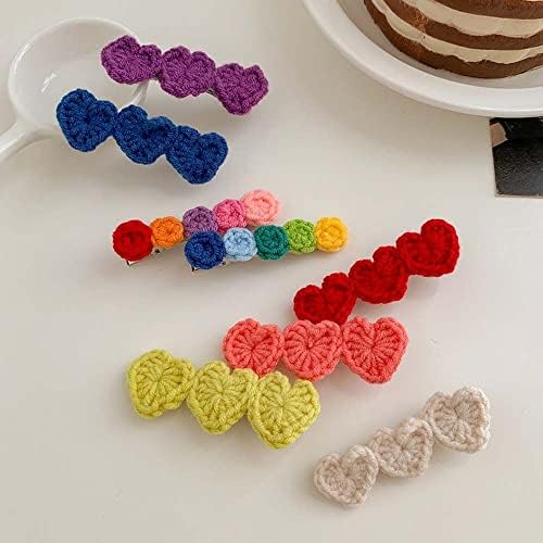 OKMORE Sweet Fix Fringe Barrette Candy Color Fashion Love Heart Plush BB Clips Korean Style Hair Пин Knitted