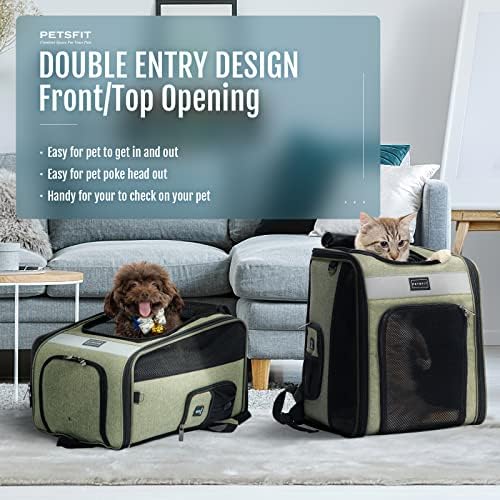 Petsfit Пет Backpack Carrier for Small Dog and Cats, Cat Backpack Carrier with Soft Plush Mat, Cross Ventilation Design, Easy Fit for Travel Camping Hiking, Hold Pets Up to 22 lbs