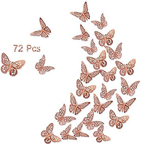 3D Златна Пеперуда Стикери за Стена, 72 бр 3 Размер 3 на Стил, Подвижни Srickers Wall Deccor Room Стенопис за Украса на Тортата Метален Стикер за Хладилник Детска Спалня Детска Кла