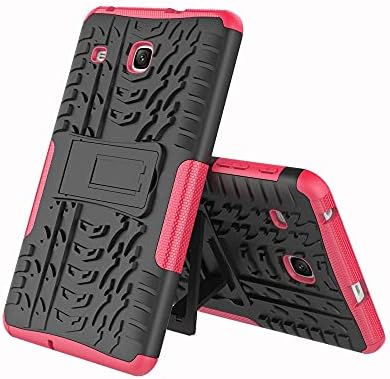 Tablet PC Tablet Case Cover for Samsung Galaxy Tab E 8.0 inch 2017/T377/T378 Tire Texture Shockproof TPU+PC Protective Case with Folding Handle Stand Smart Cover (Color : Rose red)