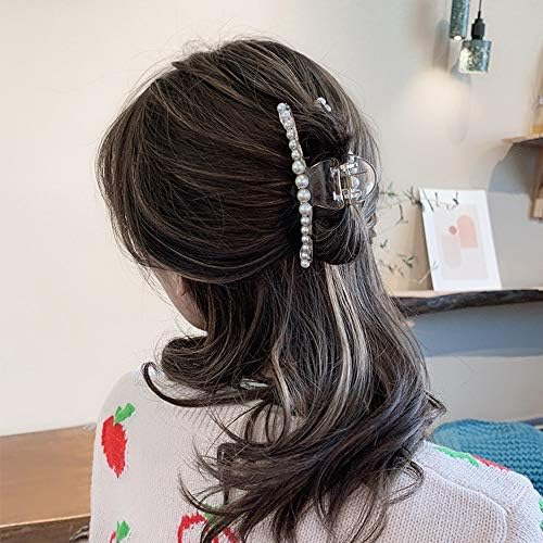 Дамски Корейски Пластмасови Прости, Елегантни Аксесоари за коса Pearl Hair Claws Хвани Clips Hair Хвани Bathing Clips(L,black)