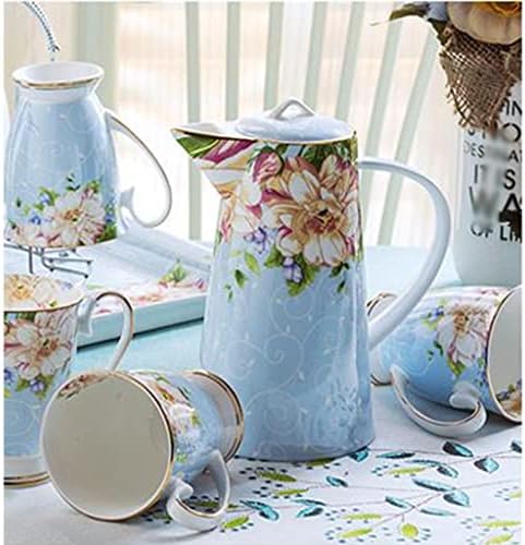 Чашата за кафе 8-piece Bone Китай Teapot and Диван Чип Cup Set with Steel Frame, Цветен комплект чаши, чашата за кафе и чаша (Цвят : A, размер : както е показано на фигурата)