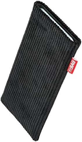 fitBAG Retro Black Custom Tailored Sleeve for Xiaomi Mi Mix 3 | Произведено в Германия | Тънък Вельветовый Текстилен калъф за носене с Подплата от Микрофибър за почистване на Дисплея