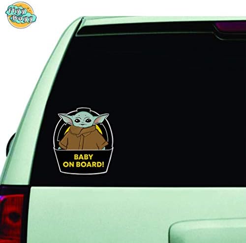 flyyBuyy - Сладко Бебе Йода On Board Decal Рибка Sticker - 2 Pack, 5 инча - Най-знаци за безопасност - за кола, камион, кола, прозорци, броня, лаптоп, MacBook, Скейт, BMX, Гидрофляги! (Йод 2)