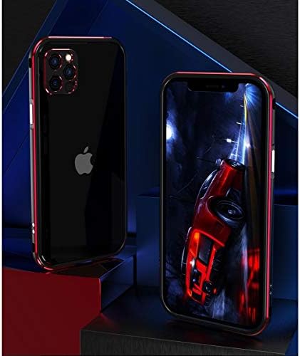 HENGHUI Калъф е Съвместим с iPhone 12 Алуминиева Сплав Броня Калъф с Обектива на Камерата Протектор Метална Рамка капачка (черно+червено)