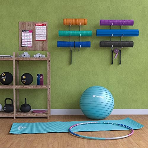 Wallniture Guru Foam Roller and Yoga Mat Storage with Rack 3 Hooks for Hanging Yoga Strap, Resistance Bands,