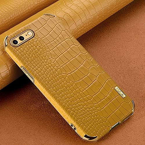SHUNDA Case for iPhone 7, изключително тънък Кожен устойчив на удари калъф с Крокодиловым модел за iPhone 7 4.7 - Жълт