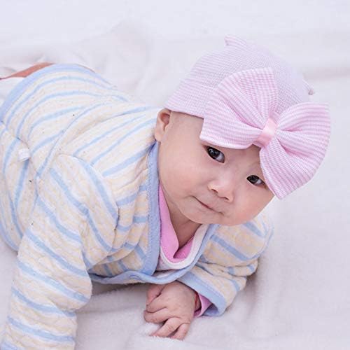 LOVINO Newborn Hospital Шапка Baby Hats Nursery Beanie Cap with Bow Сладко Stripe Бебе Hat Soft Turban Hats