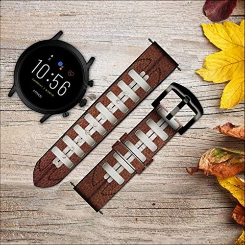 CA0656 Vintage Football Graphic Printed Leather Smart Watch Band Strap for Fossil Hybrid Smartwatch Нейт,