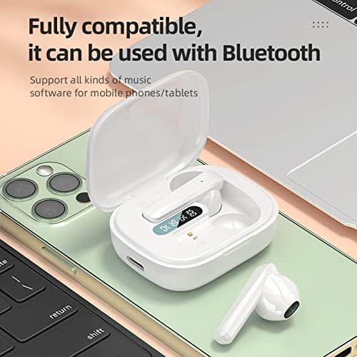 Безжични Слушалки Bluetooth 5.0 ушите Леки Истински Безжични слушалки Слушалки, Слушалки с Микрофон, Слушалки TWS с Зарядно Калъф (бял)