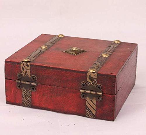 FANTASIEN Treasure Box Vintage Wood Lock Jewelry Storage Box Treasure Chest Storage Organizer Holder-13cm12cm5.4cm