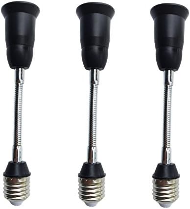 DZYDZR 3pcs 19cm Long Flexible Goose Neck Bulb Продължавам E27 to E27 LED Socket Продължавам E26 to E26 Black (7.5 IN)