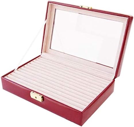 Jewelry Box Organizer Cases Jewellery Boxes 12 Ring Slots Ring Organizer Faux Leather Glass Top Jewellery