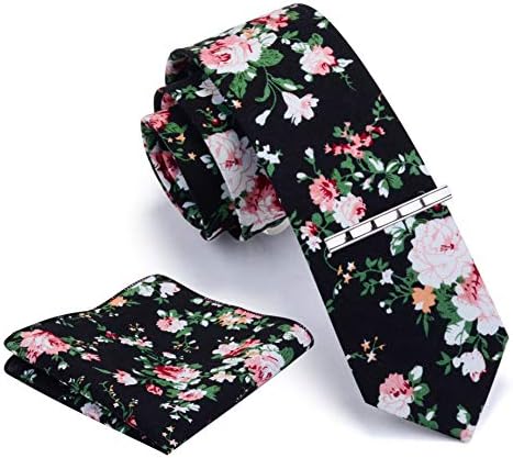 GUSLESON Fashion New 2.4（6cm）Памук Цвете Печатни Вратовръзка Скоба за Вратовръзка и джобни Квадратни Комплект + Подарък Кутия