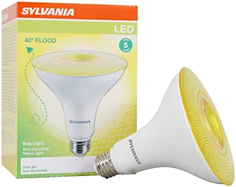 SYLVANIA LED Flood PAR38 Yellow Bug Light Bulb, Efficient 9W, Non-Dimmable, 5 Year, E26 Medium Base - 1