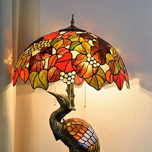Античен Настолна Лампа Tiffany Стил Мъжки Кран Настолна Лампа,50 см Кафяв Грозде Стъкло Лампа нощна светлина,
