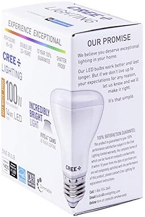 Cree Lighting R20 Indoor Flood 100W Equivalent LED Bulb, 1400 lumens, Dimmable, Soft White 2700K, 25,000