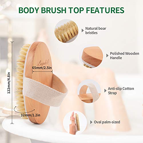 LAYUKI Body Brush for Dry or Wet Brushing and 2-sided Foot File Scrubber Set, Скрубер за тяло, за вана или Душ, Пилинг на кожата, Лечение на целулит, Скрубер за петите с пемза