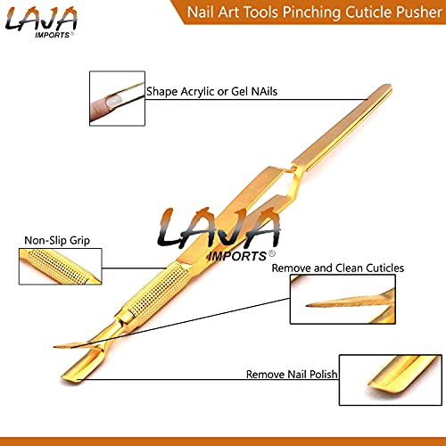 LAJA Внос 2PCS Gold Stainless Steel маникюр Tools Pinching Cuticle Pusher - Многофункционален Пинсети За
