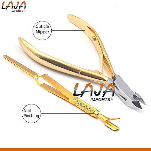 LAJA Внос Gold Stainless Steel маникюр Tools Pinching Cuticle Pusher and Cuticle Кътър Nipper е Многофункционален Нож За Режийни Нокти Формиращ Пинсети Маникюр Инструменти