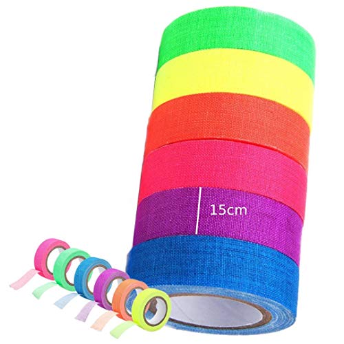 Glow in The Dark Tape Gaffers Tape Neon Лента (6 Color Pack, 15mmx5m) Super Bright for Glow Party Supplies
