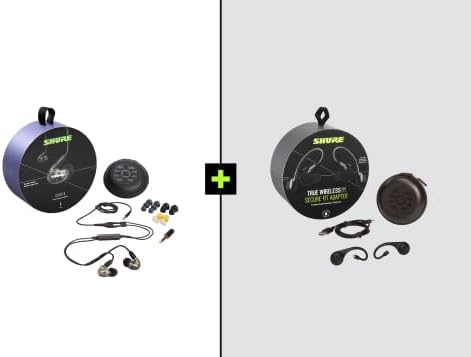 Shure AONIC 4 True Wireless накрайници за уши Пакет with SE425 Sound Isolating Earphones + RMCE-TW2 Bluetooth Adapter, Детайлен звук, Хибрид с два водача, са на безопасно кацане в ухото, Трайно качество - Чере