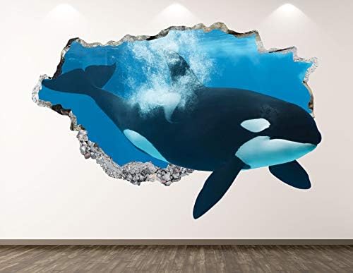West Mountain Orca Wall Decal Art Decor 3D Smashed Ocean Killer Кит Animal Sticker Стенопис Kids Room Custom Gift BL69 (70 W x 40 H)