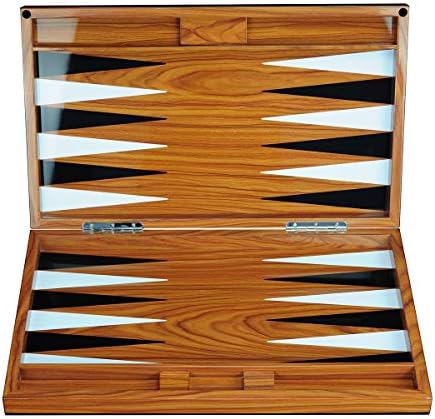 Луксозен Дървени 18-инчов Лакиран Набор от настолни игри на табла с Премиальными Кожени кубчета и Акрил