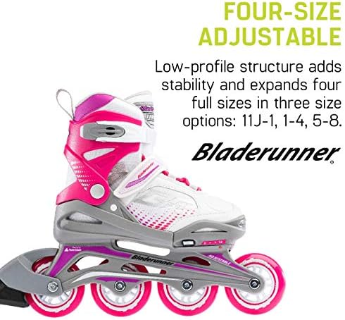 Bladerunner by Rollerblade Phoenix Girls Adjustable Fitness Inline Skate, Бял и фуксия, Junior, Value Performance Inline Skates