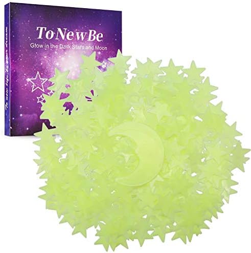 ToNewBe Glow in The Dark Stars and Moon Ceiling Wall Decoration Kit for Kids Bedroom, Съдържа 200 Звезди,